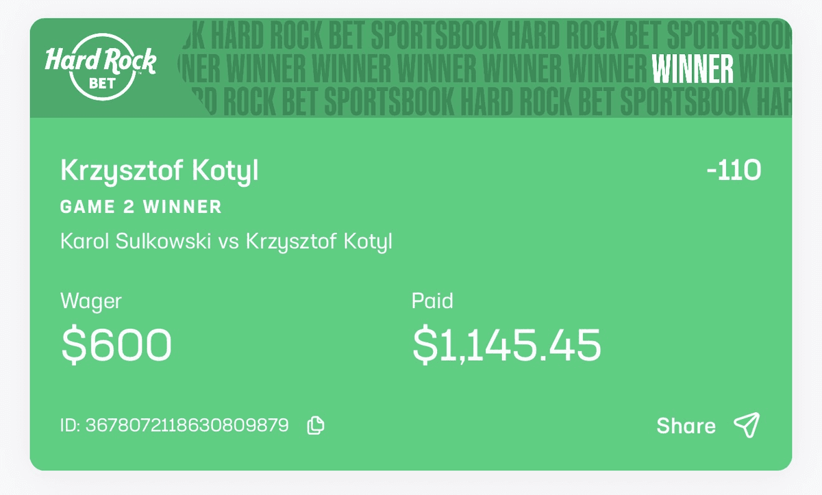 Winning slip posted by nick-kotyl