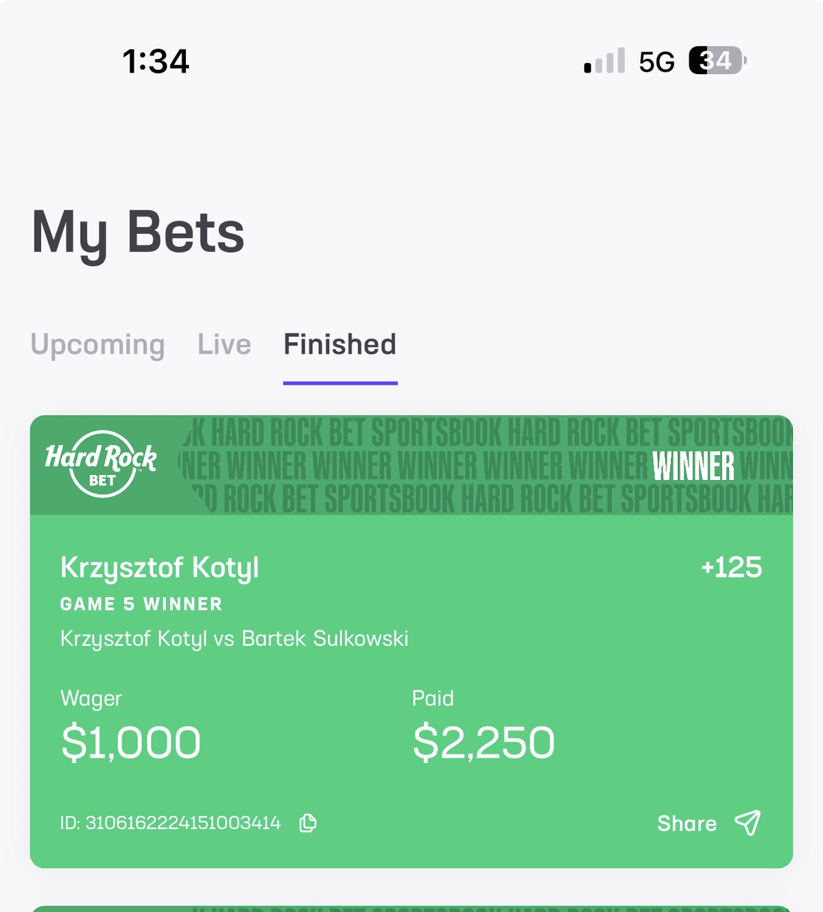 Winning slip posted by nick-kotyl