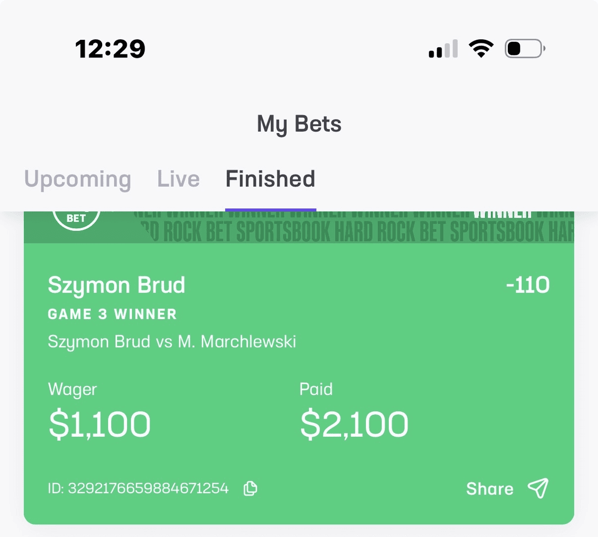 Winning slip posted by tai-brud