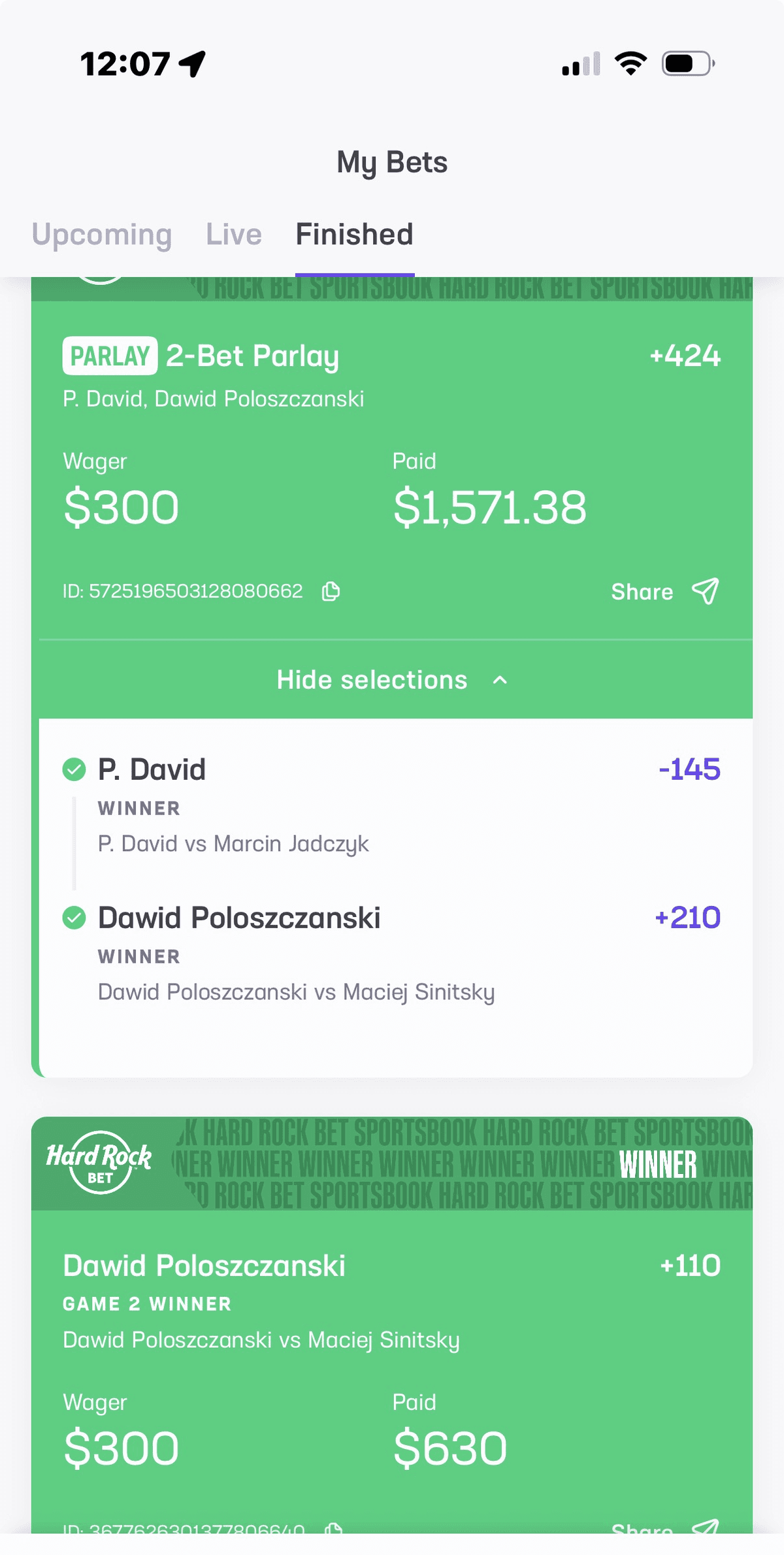 Winning slip posted by tai
